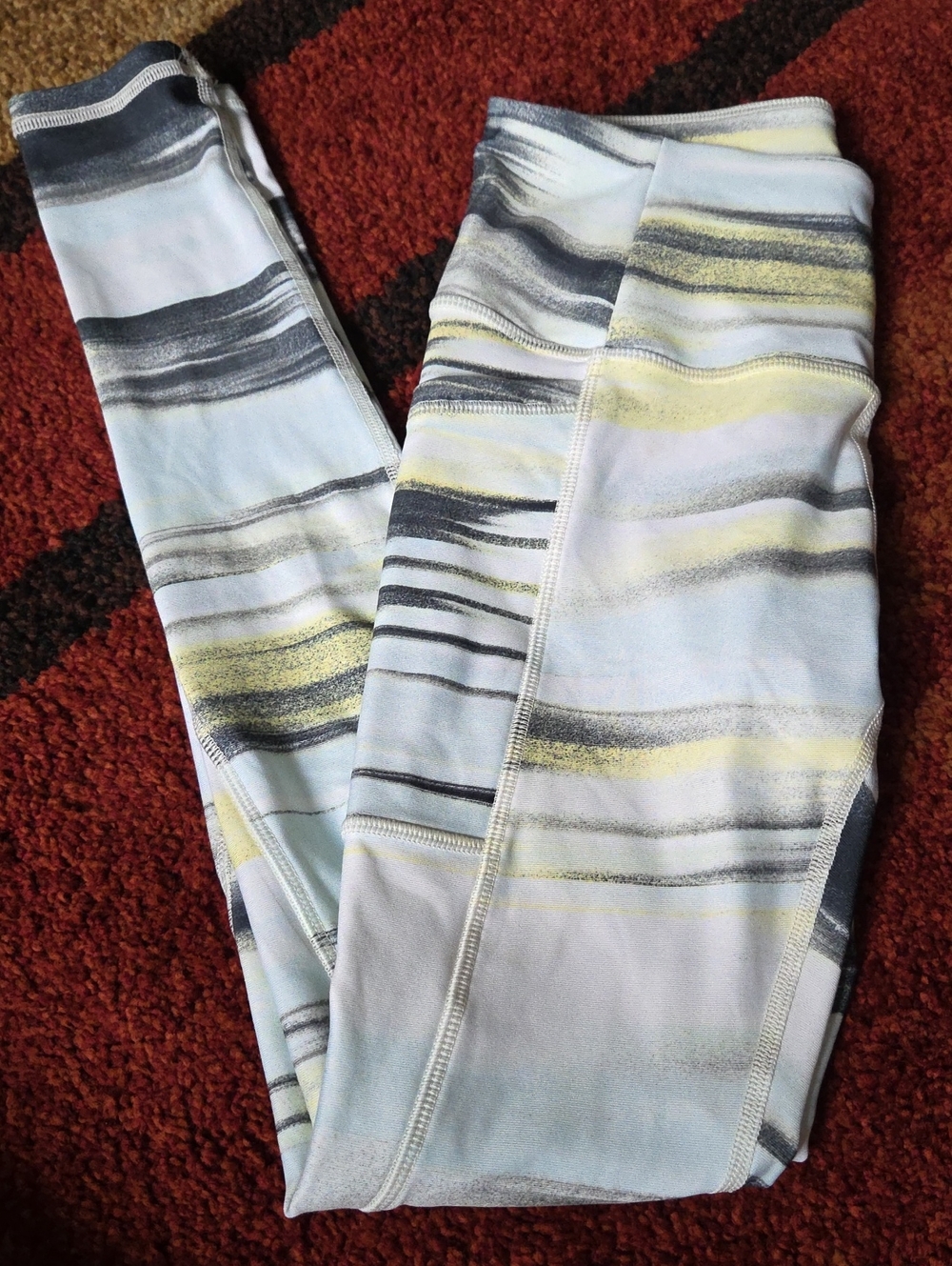 DSG Women's Striped Leggings in Light Blue, Yellow and Gray